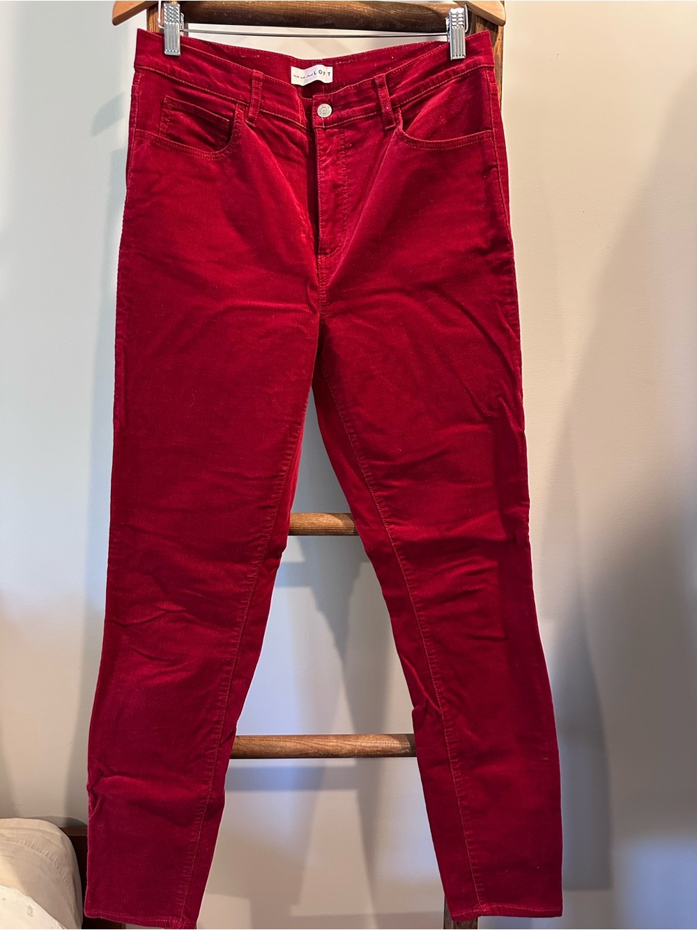 LOFT Red Straight-Leg Corduroy Pants